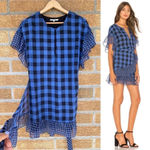 Tularosa Jenny Blue And Black Buffalo/gingham Plaid Wrap Mini Dress medium Photo 3