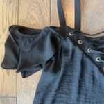 Bold Elements Cold Shoulder Black Flowy Blouse With Gold Accents Photo 2