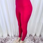 New Women's Zenana Wide Waistband Full Length Leggings With Pockets Red Small Photo 2