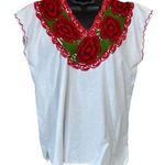 Handmade Traditional Mexican Embroidered Red Roses Tunic Photo 0