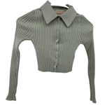 Urban Outfitters Skylar Ribbed Button-front Cropped Sweater Top Collar Green XS Photo 1