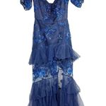 Alice McCALL Mystery Dress Gown Off Shoulder Ruffle Navy Ocean Blue US 4 Photo 3