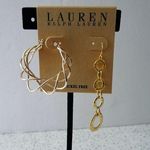 Ralph Lauren MIX IT UP! Gold Tone Twisted Wire Hoop Hammered Disc Drop Earring Photo 0
