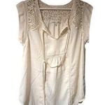 Daniel Rainn  Womens Tunic Cap Sleeve Crochet Tie Front Blouse Off White Sz Small Photo 0