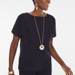 Chico's Womens Chico’s  Black Pinstripe Ponte Knit Tee Shirt Top - Sz 2 ( L ) Photo 0