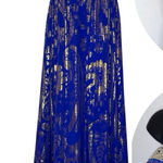 Adrianna Papell VTG Beaded Elegant Blue and‎ Metallic Gold Silk Gown Floor Length Dress Prom Photo 0