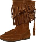 Minnetonka Boots Fringe Side Zip Moc Boots Suede Flats Photo 3