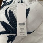 Chico's Chico’s Lantern Sleeve White Linen Peasant Top Blue Embroidery Beadwork 2 L Photo 4