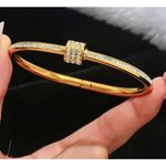 18K Gold Plated Rhinestones Bangle Stainless Steel Bracelet Womens Jewelry Gift Photo 2