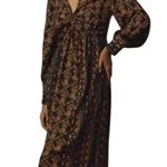 Farm Rio  size XS long sleeve v neck midi dress black orange puff sleeve trad Photo 0