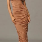 Anthropologie By slim ruched off the shoulder midi dress in copper Photo 0