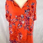 Daniel Rainn DR2 beautiful split neck orange floral blouse top size XL Photo 0