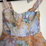 Lulus Floral Tiered Midi Dress Ruffle Tie Shoulder Sweetheart Neckline Summer Vacation Photo 3