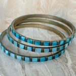 Source Unknown Vintage teal & Brass Stackable Bangle Bracelet Set Photo 0