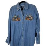 Quizz Vintage Fall Pumpkin Bear Autumn Denim Long Sleeve Shirt Women's Size 18 Blue Photo 0