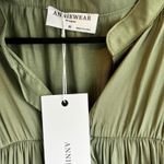 Annie Wear Olive Green Button Down Ruffle Sleeve Blouse Top Size M Photo 3