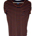 Adidas  Navy Orange Striped Stretch Tee Large Photo 1