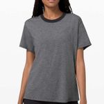 Lululemon All Yours Boyfriend Tee Micro Stripe Black White Size 8 10 Cotton EUC Photo 0