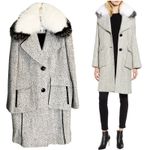 Derek Lam 10 CROSBY Tweed Coat Wool Fur Collar Pockets White Black Designer 8 Photo 2