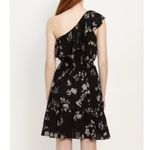 Lucky Brand  Black Botanical Boho Ruffle Dress One Shoulder Short Sleeve XS Photo 1