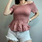 Japna  Navy Off Shoulder Smocked Top with White Dots Size XS Photo 4