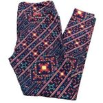 LuLaRoe  Buttery Soft Yoga Band Leggings Navy w/ Stripes Shapes Size T/C EUC 6840 Photo 0