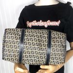 Fendi Zucca Boston Duffle Shoulder Bag Canvas Leather Navy Blue Speedy 30 VTG Photo 2