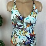 Title Nine Blue Tropical Print Tankini Swim Bathing Suit Bikini Top S Photo 0