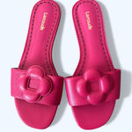 Larroudé Floral Flat Slide Sandals Hot Pink Leather Women’s Size 8 Chic Feminine Photo 0
