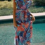 Farm Rio NWT V-Neck Printed Midi Wrap Dress in Ocean Life Tropical Sea Print XS Photo 1