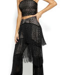 BANJUL  NWOT High-Waisted Black and Tan Crochet/ Lace Tiered Fringe Flare Pants Photo 0