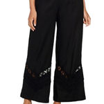Susan Graver Black Wide Leg Cropped Pants Lace Trim Elastic Waist Women's 16 Photo 0