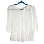 Chloe K White Rayon Crochet Trim 3/4 Length Sleeve Blouse Photo 0