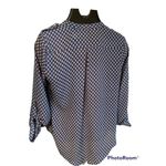Womens New Direction sheer button up blouse tab sleeves size petite medium Blue Photo 1