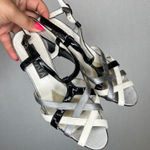 Prevata Italy Women's 6.5 C Black Silver White Strappy Wedge Sandals Photo 0