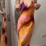 ZARA dress midi tie dye prints straps slip satin wedding party cocktail summer Photo 5