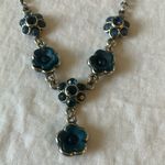 Blue Floral Silver Tone Necklace & Earrings Set Photo 1