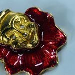 Creepy Clown Pin Brooch Gold Tone Enamel Hat Ruffled Red Collar Smiling Vintage Photo 9
