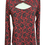 Michael Kors Lace Print Long Sleeve Twist Front Cutout Top Crimson Red Sz M‎ NEW Size M Photo 0