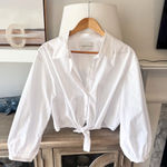 Cara Cara Rumson Top White Button Down Blouse with Tie Front Size Large Photo 0