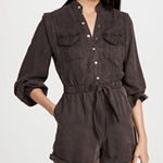 Alice + Olivia  Kota Utility Long Sleeve Shorts Romper Snap Front Women’s 4 Photo 0