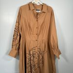Anthropologie Printed Poplin Shirtdress 18 Tan Floral Line Art Midi Dress Photo 6