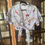 ZARA  nautical tie front top cropped short sleeve coastal anchor sailor blouse Photo 12