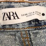 ZARA Wide Leg Legged Pants Textured Blue Denim Jeans Size 4 Y2K Festival Photo 4