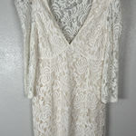 Free People  Ivory Lace Long Sleeve Vneck Mini Dress Size Small Bridal Graduation Photo 0