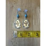 Silver Tone Earrings with Turquoise Bead Teardrop Oval‎ Shaped with Cactus Photo 3