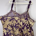 Cacique  Chemise Nighty Size 26/28 Purple Gold Floral Lace Semi-Sheer Negligee Photo 7