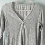 American Eagle  Outfitters Light Gray Long Sleeve Quarter Button V-Neck Top Photo 2