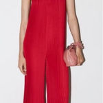 ZARA  Red Pleated Jumpsuit Medium Christmas Holidays Photo 0