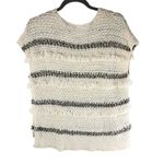 Loft Ann Taylor Sweater Boxy Chunky Knit Metallic Fringe Short Sleeve Ivory S Photo 1